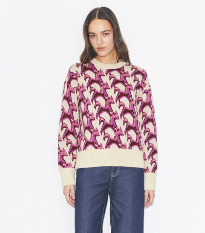 Woll-Jacquard-Pullover mit Rundhalsausschnitt Woll-Jacquard-Pullover mit Rundhalsausschnitt