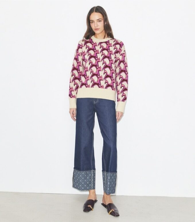 Woll-Jacquard-Pullover mit Rundhalsausschnitt Woll-Jacquard-Pullover mit Rundhalsausschnitt