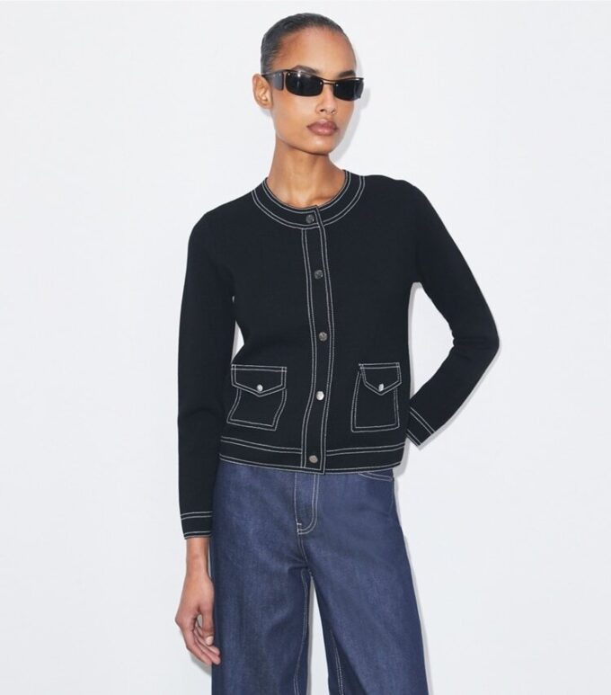 Wollcardigan mit Ziernähten Wollcardigan mit Ziernähten
